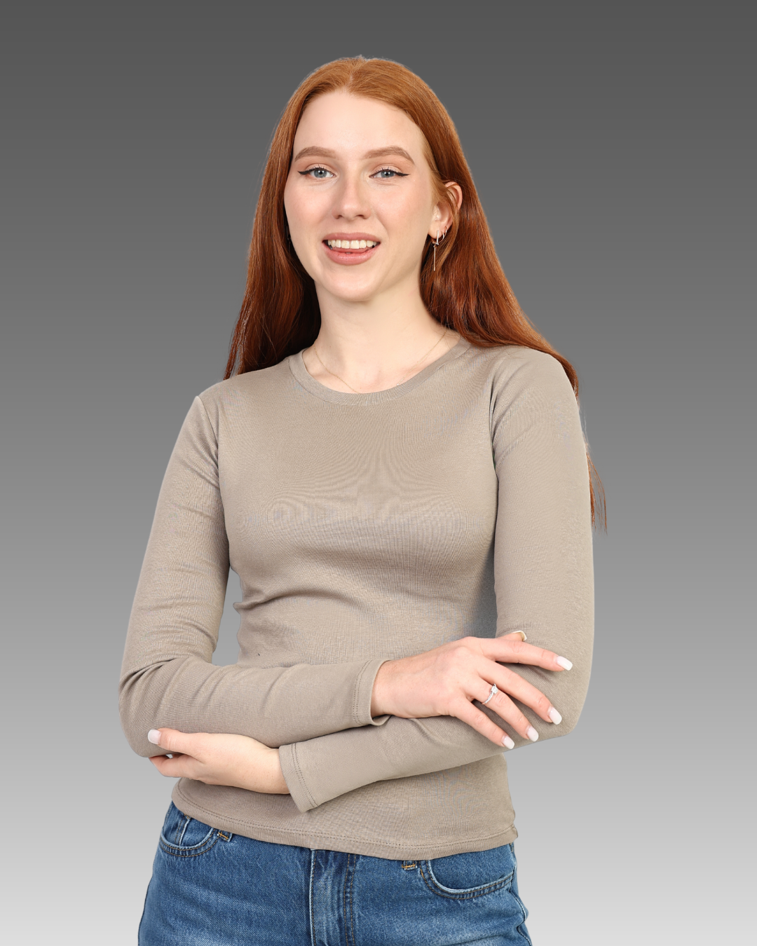 Crewneck Long Sleeve Top - Light Beige