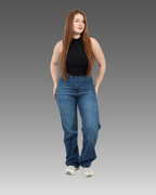 Dark Blue High-Waist Straight Leg Denim