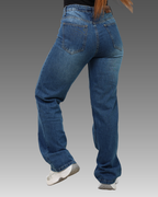 Dark Blue High-Waist Straight Leg Denim