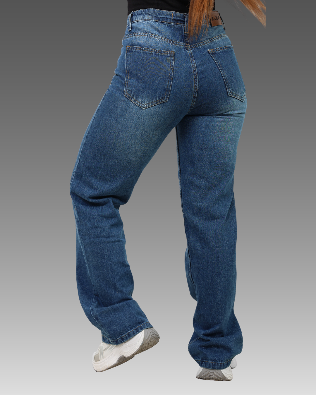 Dark Blue High-Waist Straight Leg Denim