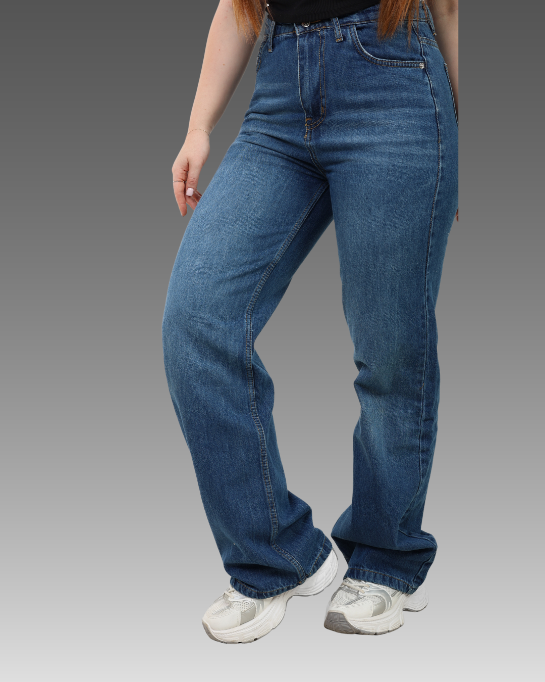 Dark Blue High-Waist Straight Leg Denim