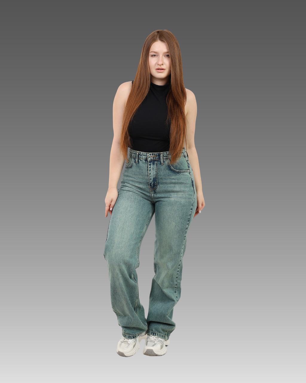Warm Blue High-Waist Straight Leg Denim