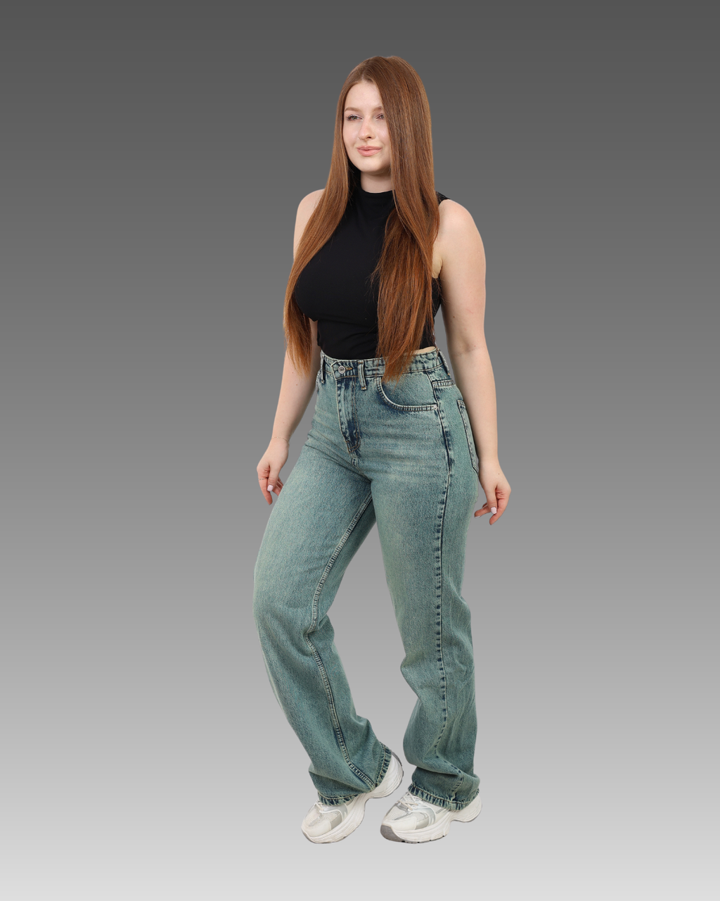 Warm Blue High-Waist Straight Leg Denim