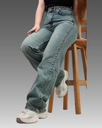 Warm Blue High-Waist Straight Leg Denim