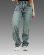 Warm Blue High-Waist Straight Leg Denim