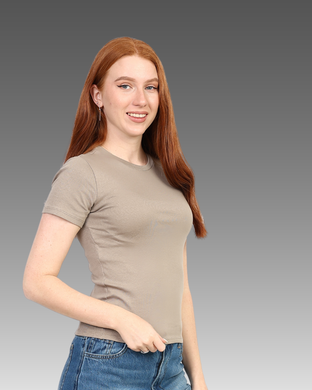 Crewneck Short Sleeve Top - Light Beige