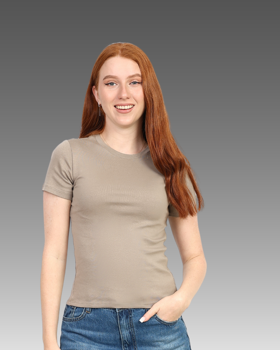 Crewneck Short Sleeve Top - Light Beige