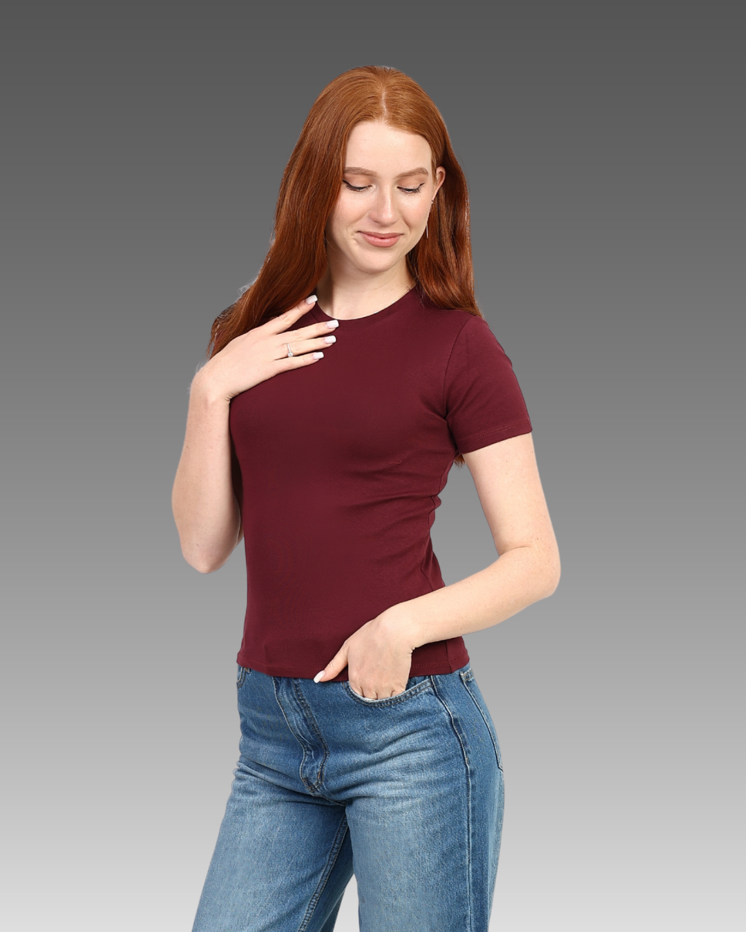 Crewneck Short Sleeve Top - Burgundy